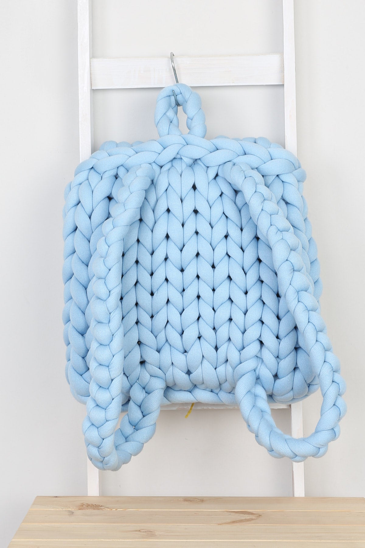 Hand Knitted Chunky Backpack | Baby Blue